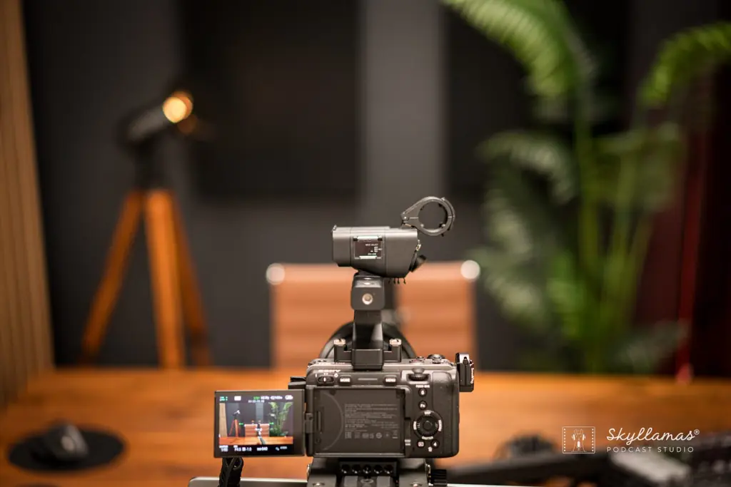 A Sony cinema camera on the studio set